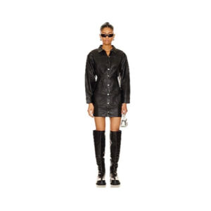 Free People NWT Size 10 Black Faux Leather Shirt Dress Western Moto